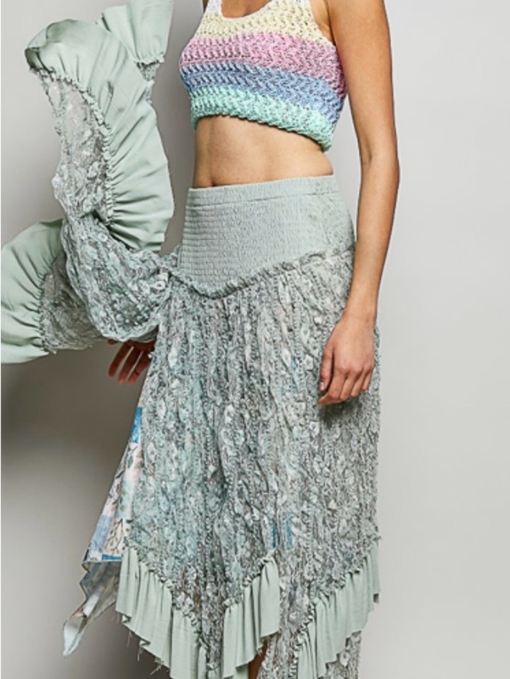 Light blue Textured Ruffle Midi Skirt - Picture 3 of 4